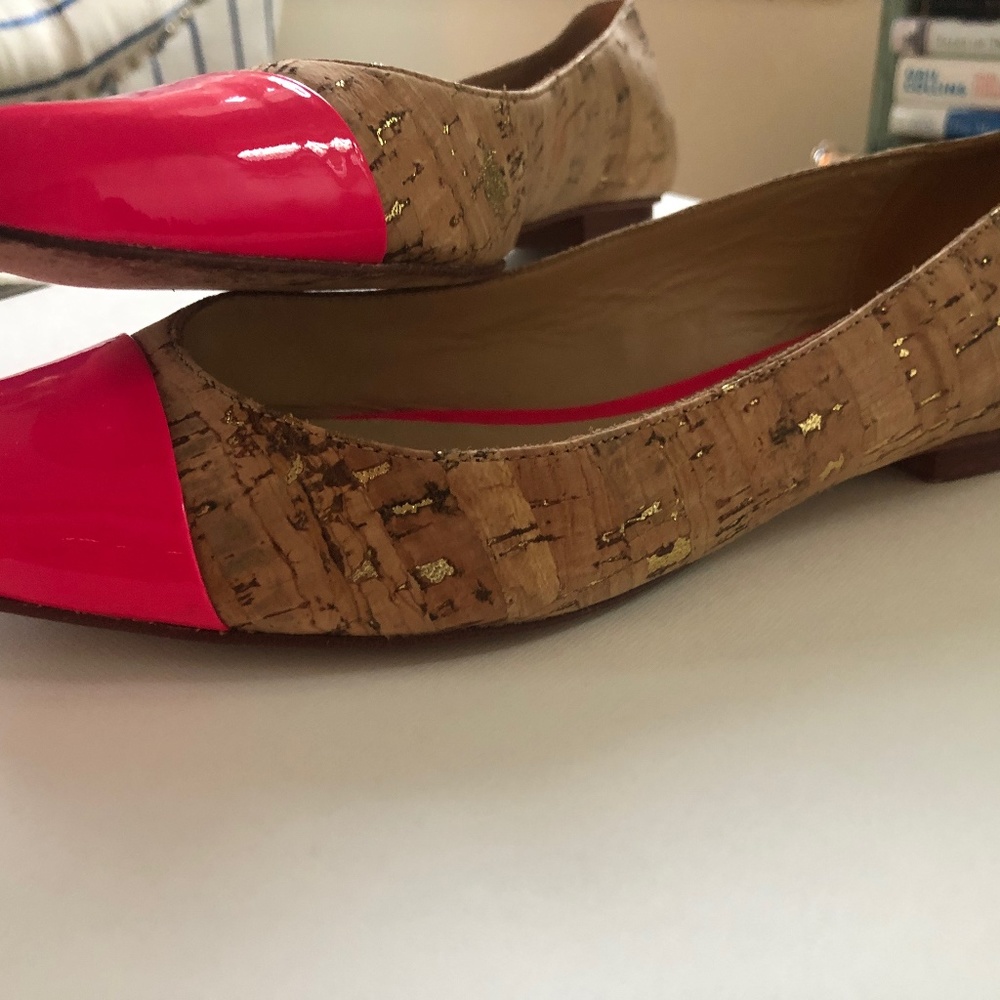 Kate Spade Pointy Cork Flats W/ Neon Pink Toe